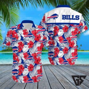 Buffalo Bills Red Hibiscus And Blue Palm Hawaiian Shirt