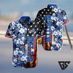 Buffalo Bills Stars And Stripes Floral Black And Blue Hawaiian Shirt