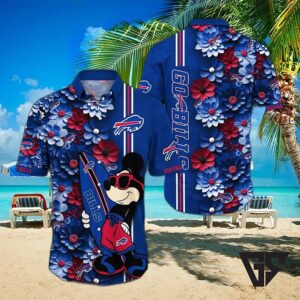 Buffalo Bills Surfing Mickey Floral Blue Hawaiian Shirt