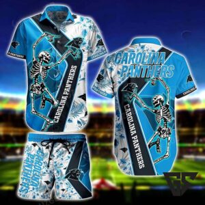 Carolina Panthers Sekeleton Design Hawaiian Shirt
