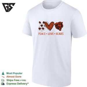Chicago Bears Football Peace Love Hand Haert And Logo T-Shirt