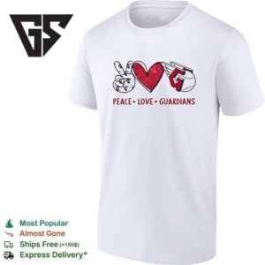 Cleveland Guardians Peace Love Guardians Hand Sign Heart Shape And Logo T-Shirt 1 1