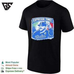Italia Baseball Player Drinking Coffee Espresso Time Retro T-Shirt