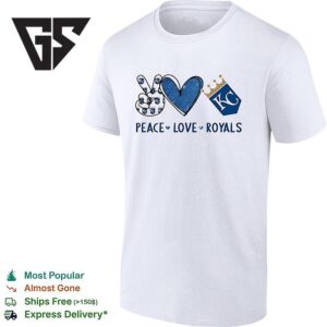 Kansas City Royals Peace Love Royals Hand Sign Heart Shape And Logo T-Shirt
