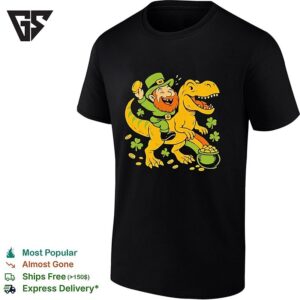 Leprechaun Riding Dinosaur Happy St Patrick’s Day Retro T-Shirt