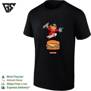 Lion Skateboarding And Holding Checkered Flag Marathon Burger T-Shirt