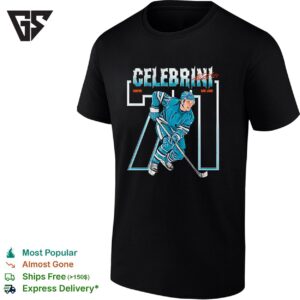 Macklin Celebrini 71 Holding Hockey Stick San Jose Sharks Siganture T-Shirt