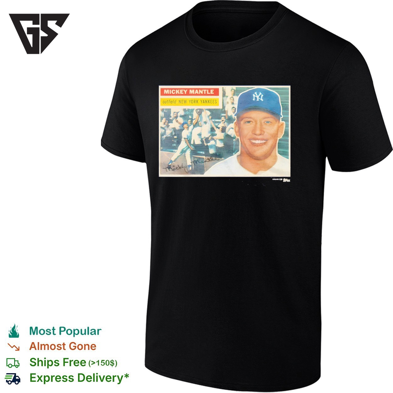 Mickey Mantle Outfield New York Yankees 1956 Topps Baseball T-Shirt Mickey Mantle Outfield New York Yankees 1956 Topps Baseball T-Shirt