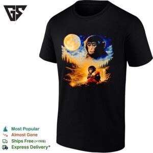 Monkey Punch Hugging Monkey Stuffed Sitting Next To A Waterfall The Moon Graphic T-Shirt
