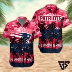 New England Patriots Palm Trees Sunset Hawaiian Shirt