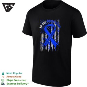 No One Fights Alone Colon Cancer Awareness Blue Ribbon American Flag T-Shirt