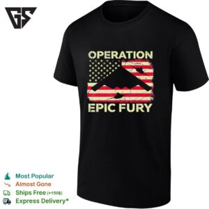 Northrop B-2 Spirit Shape Operation Epic Fury American Flag Retro T-Shirt