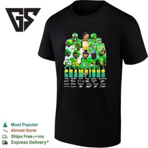 Oregon Ducks Coach And Players National Champions 2026 Signature T-Shirt