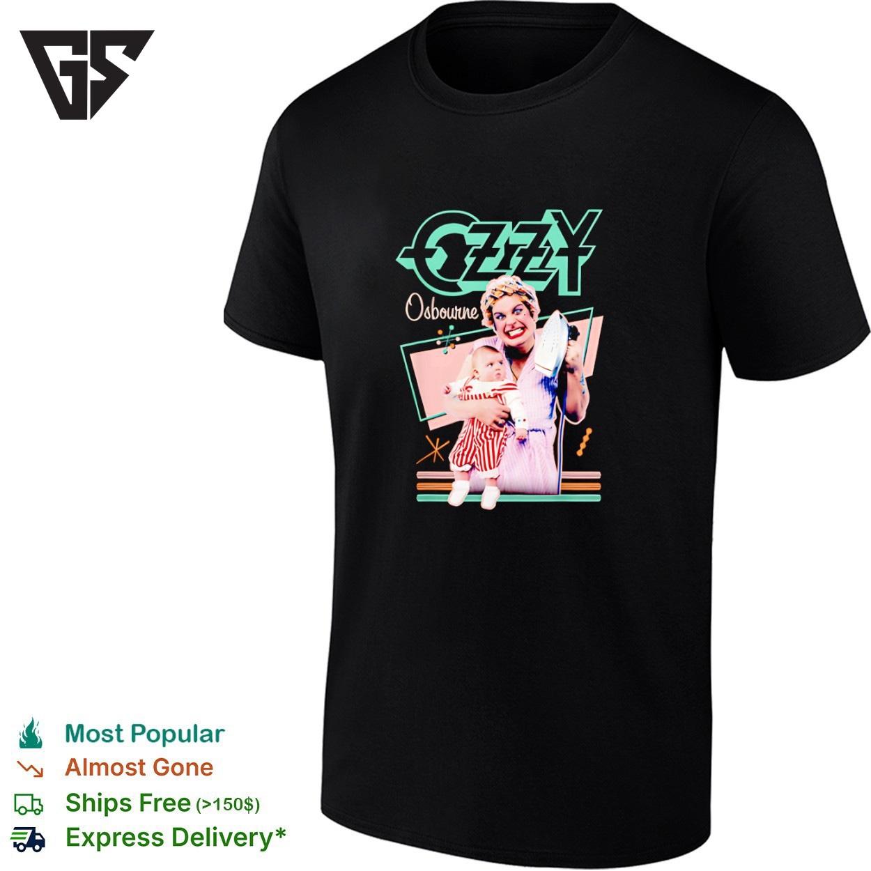 Ozzy Osbourne Grumpy Women Holding Baby And Steam Iron T-Shirt Ozzy Osbourne Grumpy Women Holding Baby And Steam Iron T-Shirt
