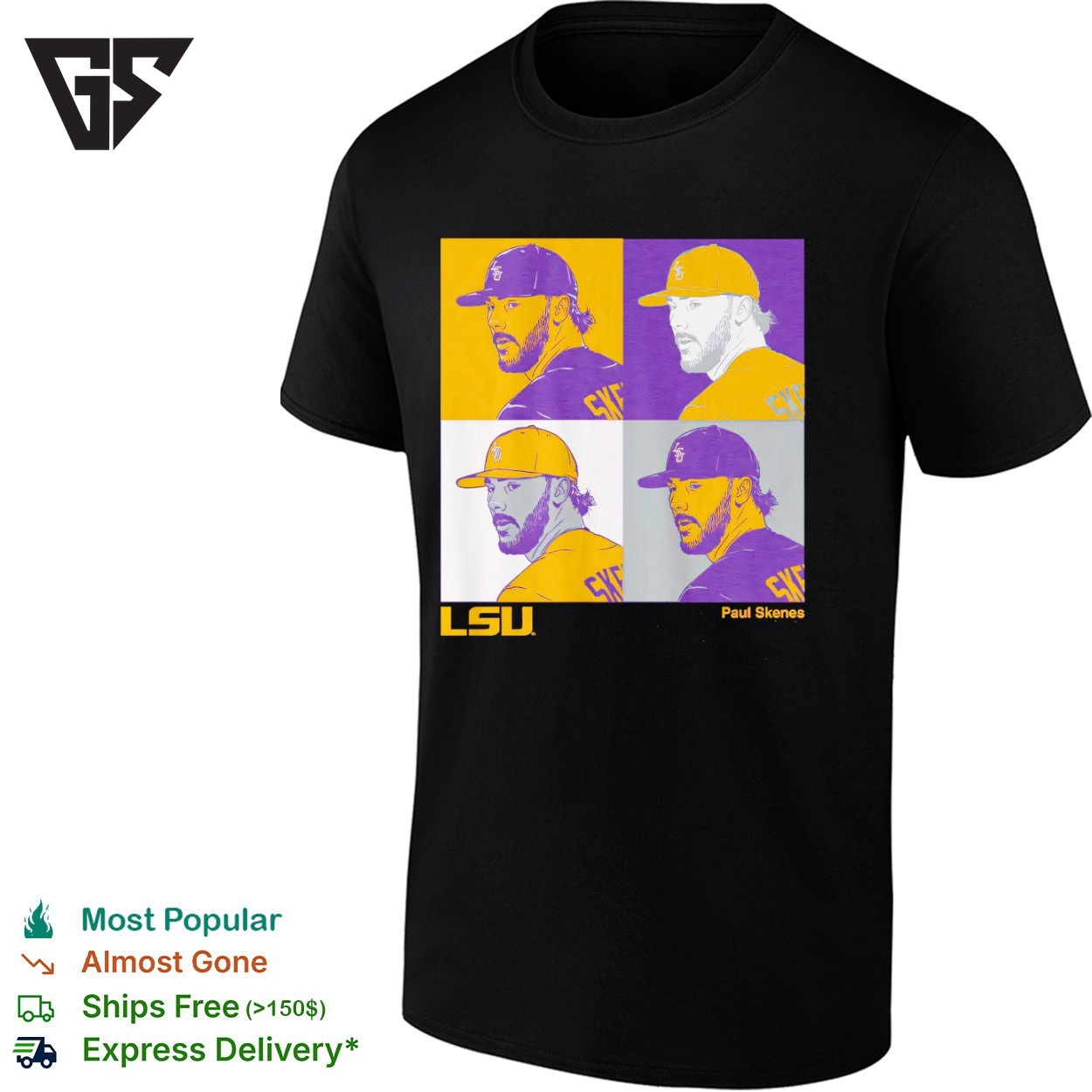 Paul Skenes Lsu Tigers Baseball Collage Panels T-Shirt Paul Skenes Lsu Tigers Baseball Collage Panels T-Shirt