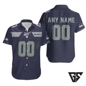 Personalized Seattle Seahawks Navy Custom Name Number Hawaiian Shirt