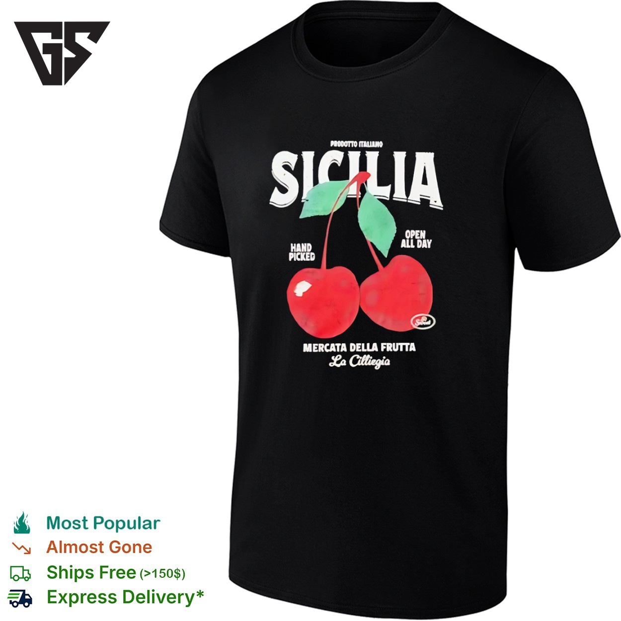 Prodotto Italiano Sicilia Mercatino Della Frutta La Ciliegia Hand Picked Open All Day T-Shirt Prodotto Italiano Sicilia Mercatino Della Frutta La Ciliegia Hand Picked Open All Day T-Shirt