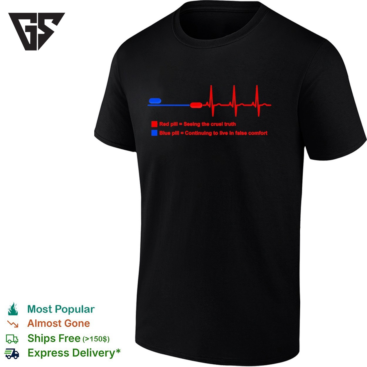 Red Pill Seeing The Cruel Truth Blue Pill Continuing To Live In False Comfort Blue Red Heartbeat T-Shirt Red Pill Seeing The Cruel Truth Blue Pill Continuing To Live In False Comfort Blue Red Heartbeat T-Shirt