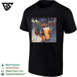 Rottweiler Dog Drinking Iced Coffee Animal Funny T-Shirt