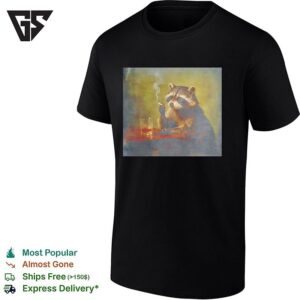 Sad Raccoon Smoking And Drinking Whiskey Retro T-Shirt