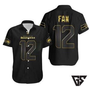 Seattle Seahawks Fan 12 Black And Gold Hawaiian Shirt