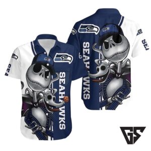Seattle Seahawks Jack Skellington And Zero Hawaiian Shirt