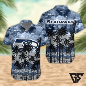 Seattle Seahawks Palm Trees Sunset Hawaiian Shirt