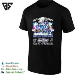 Seattle Seahawks Players 50th Anniversary Est 1976 Signature City Skyline T-Shirt