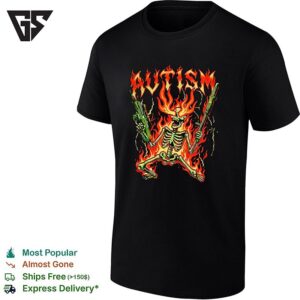 Skeleton Blazing And Holding Two Rifle Gun Autism T-Shirt