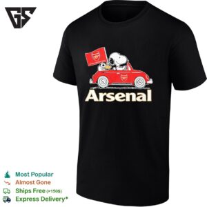 Snoopy And Woodstock Driving Arsenal Red Car Raise A Flag T-Shirt