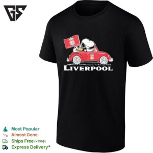 Snoopy And Woodstock Driving Liverpool Fc Red Car Raise A Flag T-Shirt