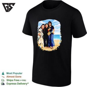 Three Girls And A Husky On The Beach A Joyful Moment T-Shirt
