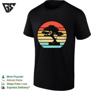 Tree Bonsai Japan Sunset Retro T-Shirt