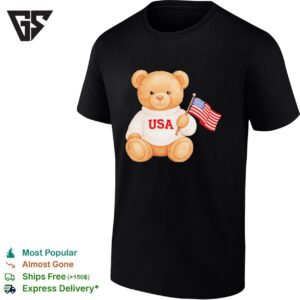 USA Teddy Bear Holding American Flag T-Shirt