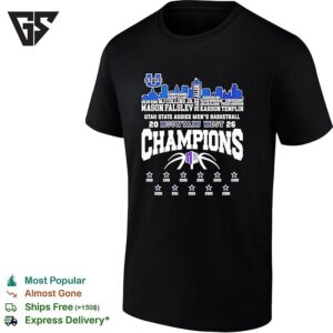 Utah State Aggies Mountain West Champions 2026 Player Name City Skyline T-Shirt