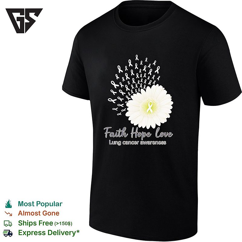 White Daisies Fading Into White Ribbons Faith Hope Love Lung Cancer Awareness T-Shirt White Daisies Fading Into White Ribbons Faith Hope Love Lung Cancer Awareness T-Shirt