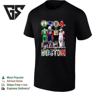 Boston Sports Teams Celtics &amp Patriots &amp Bruins &amp Red Sox Players Signature Skyline City T-Shirt