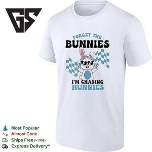 Bunny Wearing Sunglasses Forget The Bunnies I’m Chasing Hunnies Checkered Flag T-Shirt