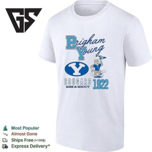 Byu Cougars Brigham Young Cougars I Rise And Shout 1922 Mascot Holding Flag T-Shirt