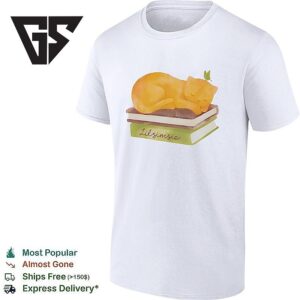 Cute Yellow Cat Sleeping On Book Lilsimsie T-Shirt