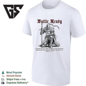 Medieval Knight Kneeling Battle Ready Blessed Be The Lord My Rock Psalm 144 1 T-Shirt