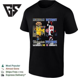 Michigan Wolverines Vs Detroit Pistons Mascots First Bump T-Shirt