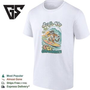 Tiger Surfing Surf’s Up Cincinnati Sunset Retro T-Shirt