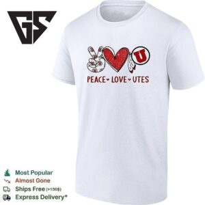 Utah Utes Football Peace Love Utes Hand Sign Heart Shape And Logo T-Shirt