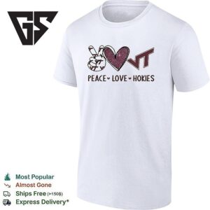 Virginia Tech Hokies Football Peace Love Hokies Hand Sign Heart Shape And Logo T-Shirt
