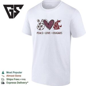 Washington State Cougars Football Peace Love Cougars Hand Sign Heart Shape And Logo T-Shirt