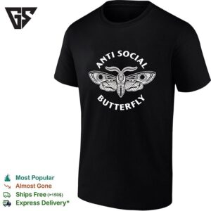 Anti Social Butterfly Moth Illustration Badge T-Shirt