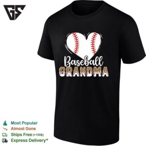 Baseball Grandma Heart Softball Stitch Leopard Print Pattern Sport Fan T-Shirt