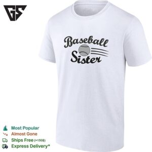 Baseball Sister Sports Design With Flying Ball Motion Lines Print On A White T-Shirt