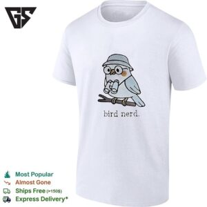 Bird Nerd Cute Owl With Binoculars On Branch Embroidered T-Shirt